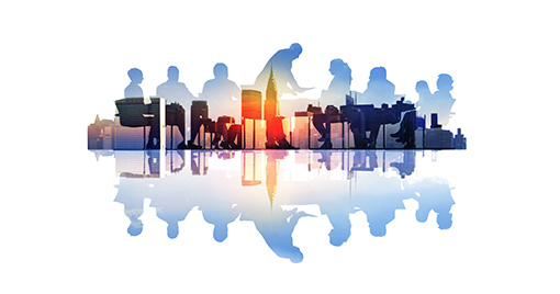 Abstract Image of Business Meeting in a Cityscape